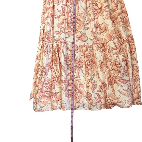 CeCe Linen Blend Puff Sleeve Floral Maxi Dress Peach Pink Garden Print S - Picture 10 of 12